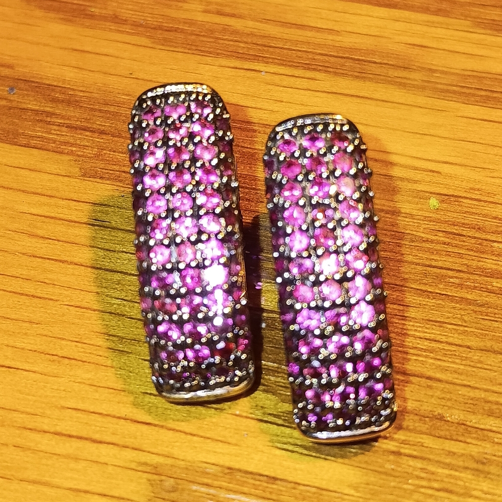 18k Over 925 Natural Pink Ruby Earrings - Picture 4 of 16
